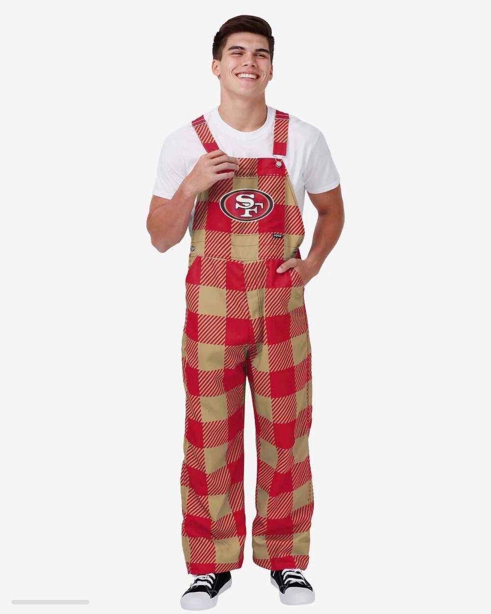 San Francisco 49ers Men’s Plaid Bib Overalls by  FOCO, Size 2XL